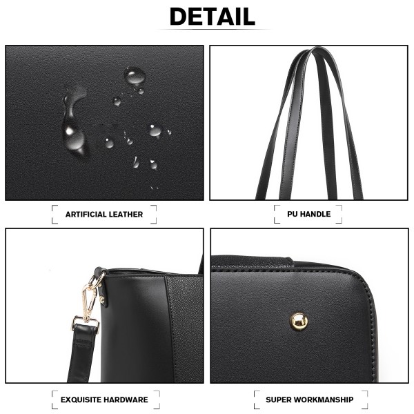 LG2047 - Miss Lulu Structured Zipped Compartment Tote Bag - Black LG2047 - Miss Lulu Structured Zipped Compartment Tote Bag - Black