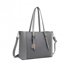 LG2047 - Miss Lulu Structured Zipped Compartment Tote Bag - Grey