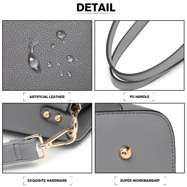LG2047 - Miss Lulu Structured Zipped Compartment Tote Bag - Grey LG2047 - Miss Lulu Structured Zipped Compartment Tote Bag - Grey