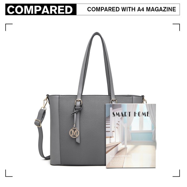LG2047 - Miss Lulu Structured Zipped Compartment Tote Bag - Grey LG2047 - Miss Lulu Structured Zipped Compartment Tote Bag - Grey