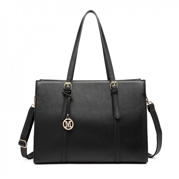 LG2056 - Miss Lulu Structured PU Leather Top Handle Tote Bag - Black LG2056 - Miss Lulu Structured PU Leather Top Handle Tote Bag - Black
