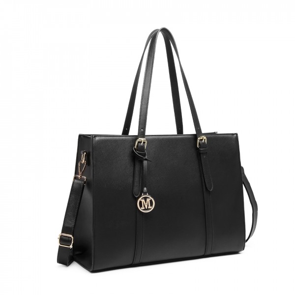 LG2056 - Miss Lulu Structured PU Leather Top Handle Tote Bag - Black LG2056 - Miss Lulu Structured PU Leather Top Handle Tote Bag - Black