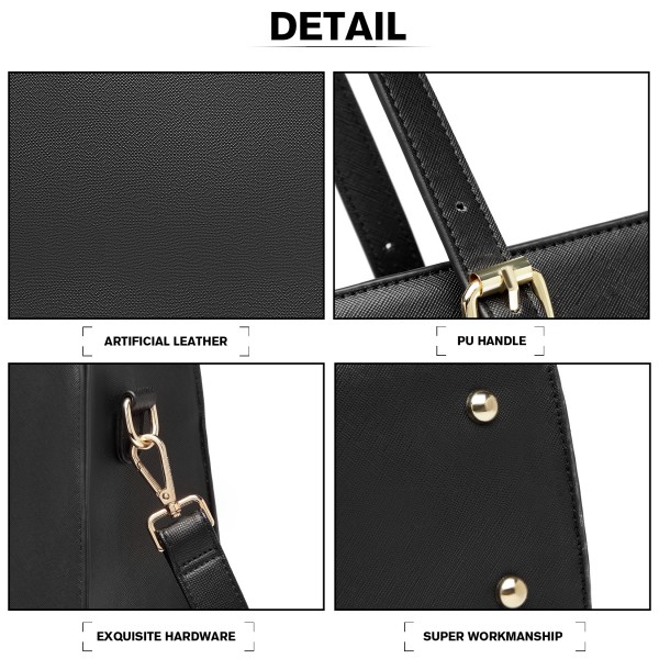 LG2056 - Miss Lulu Structured PU Leather Top Handle Tote Bag - Black LG2056 - Miss Lulu Structured PU Leather Top Handle Tote Bag - Black