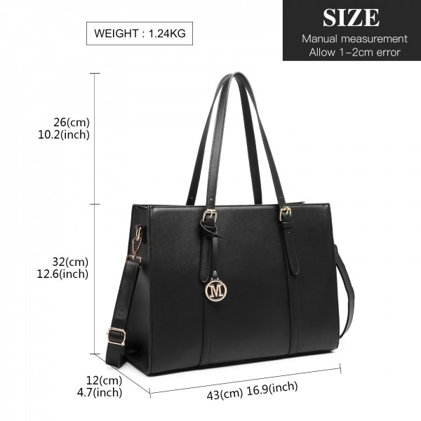 LG2056 - Miss Lulu Structured PU Leather Top Handle Tote Bag - Black LG2056 - Miss Lulu Structured PU Leather Top Handle Tote Bag - Black
