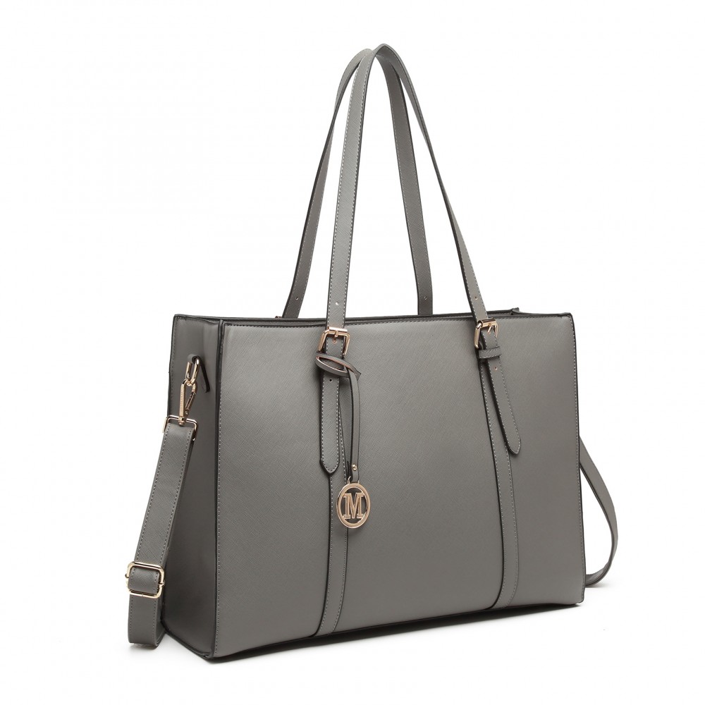 LG2056 Miss Lulu Structured PU Leather Top Handle Tote Bag Grey