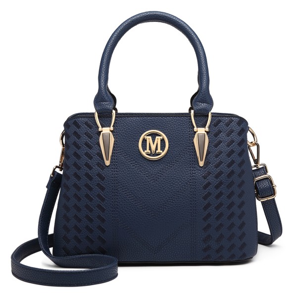 LG6865 - Miss Lulu Schultertasche in Leder-Optik mit Flechteffekt - Blau