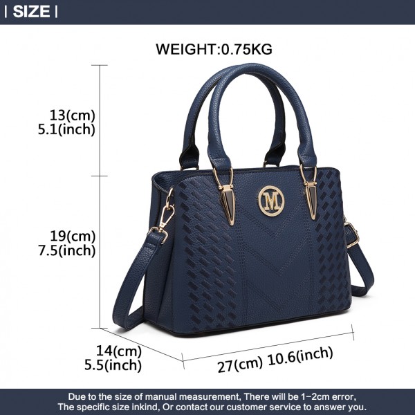 LG6865 - Miss Lulu Schultertasche in Leder-Optik mit Flechteffekt - Blau