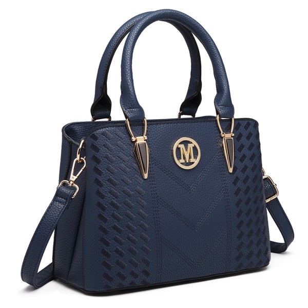 LG6865 - Miss Lulu Schultertasche in Leder-Optik mit Flechteffekt - Blau
