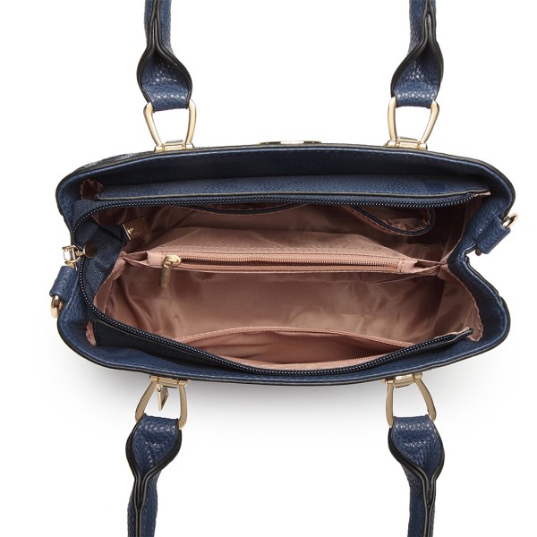 LG6865 - Miss Lulu Schultertasche in Leder-Optik mit Flechteffekt - Blau
