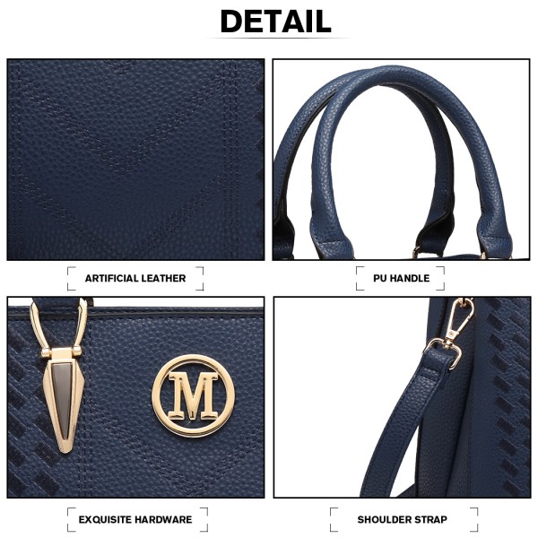 LG6865 - Miss Lulu Schultertasche in Leder-Optik mit Flechteffekt - Blau