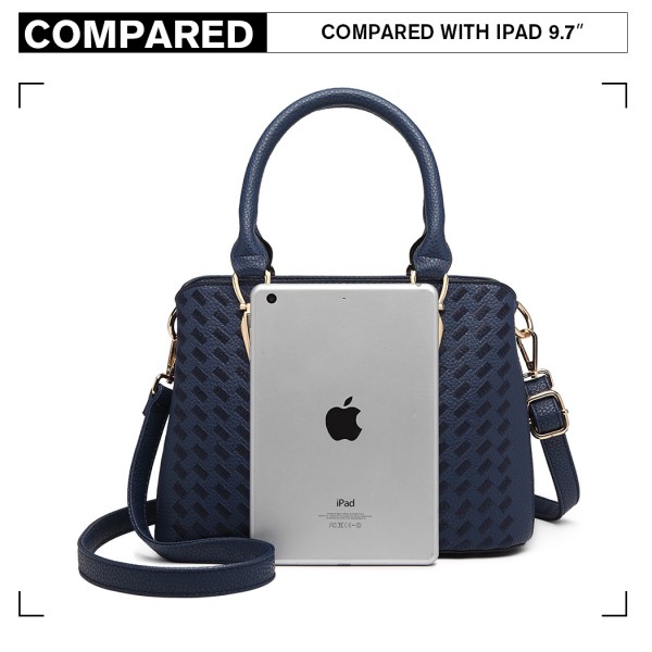 LG6865 - Miss Lulu Schultertasche in Leder-Optik mit Flechteffekt - Blau