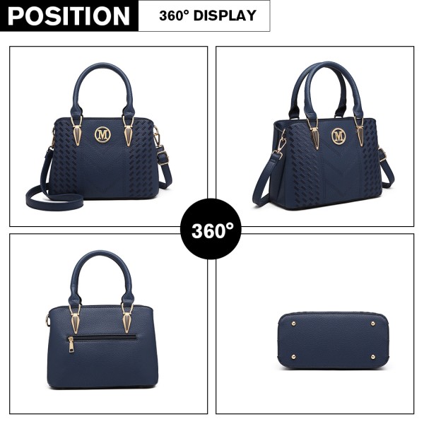 LG6865 - Miss Lulu Schultertasche in Leder-Optik mit Flechteffekt - Blau
