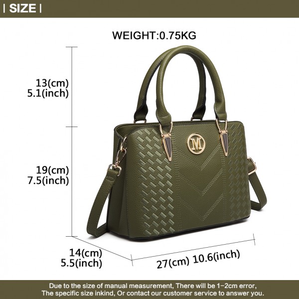 LG6865 - Miss Lulu Leather Look Weave Effect Shoulder Bag - Green