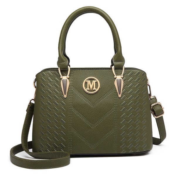 LG6865 - Miss Lulu Leather Look Weave Effect Shoulder Bag - Green