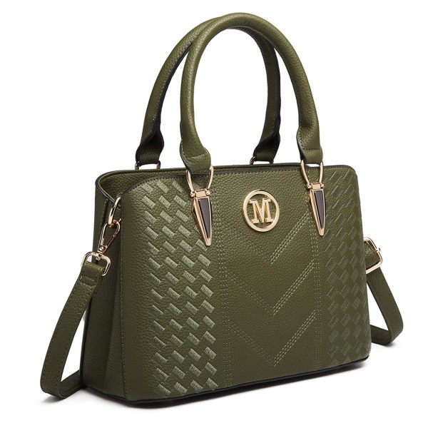 LG6865 - Miss Lulu Leather Look Weave Effect Shoulder Bag - Green
