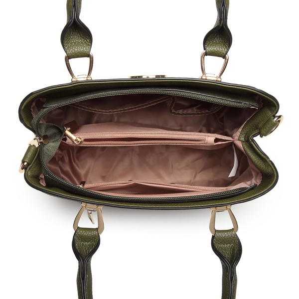 LG6865 - Miss Lulu Leather Look Weave Effect Shoulder Bag - Green