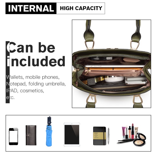 LG6865 - Miss Lulu Leather Look Weave Effect Shoulder Bag - Green