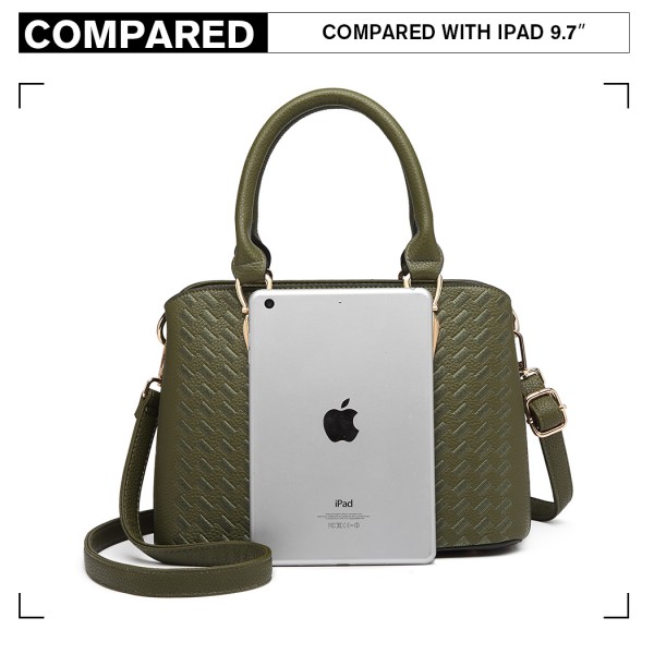 LG6865 - Miss Lulu Leather Look Weave Effect Shoulder Bag - Green