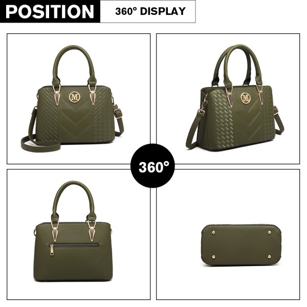 LG6865 - Miss Lulu Leather Look Weave Effect Shoulder Bag - Green