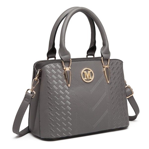 LG6865 - Miss Lulu Schultertasche in Leder-Optik mit Flechteffekt - Grau