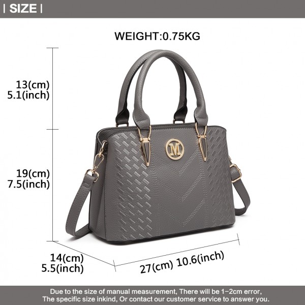 LG6865 - Miss Lulu Schultertasche in Leder-Optik mit Flechteffekt - Grau