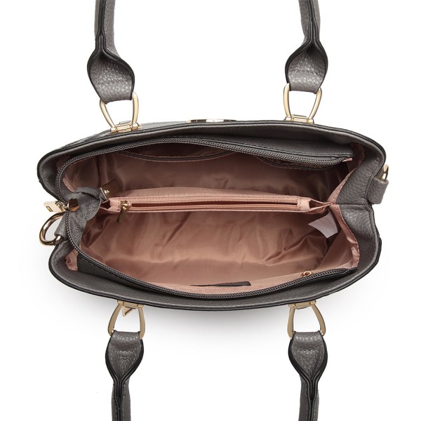 LG6865 - Miss Lulu Schultertasche in Leder-Optik mit Flechteffekt - Grau