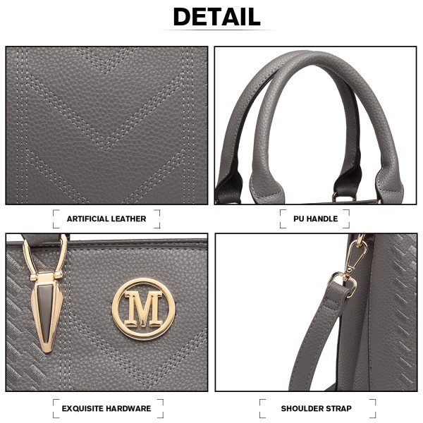 LG6865 - Miss Lulu Schultertasche in Leder-Optik mit Flechteffekt - Grau