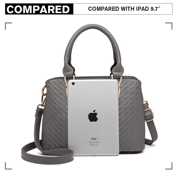 LG6865 - Miss Lulu Schultertasche in Leder-Optik mit Flechteffekt - Grau