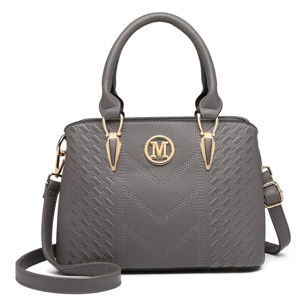 LG6865 - Miss Lulu Schultertasche in Leder-Optik mit Flechteffekt - Grau