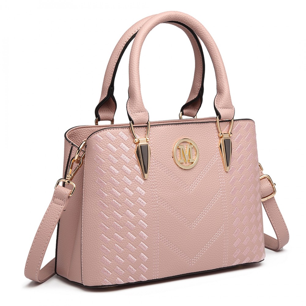 LG6865 Miss Lulu Leather Look Weave Effect Shoulder Bag Pink