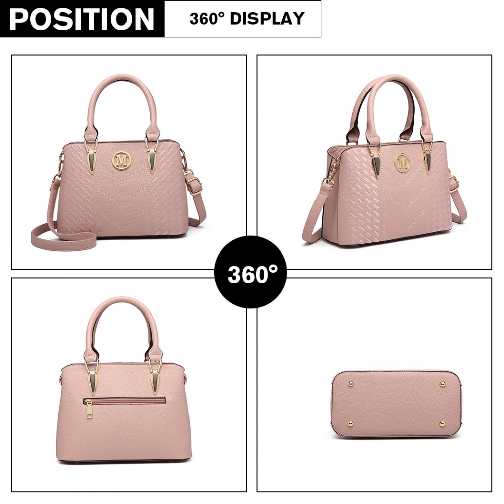 LG6865 - Miss Lulu Leather Look Weave Effect Shoulder Bag - Pink