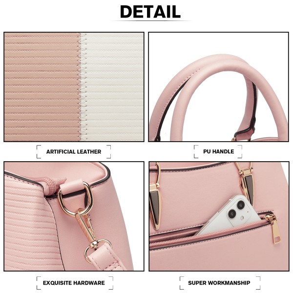 LG6866 - Miss Lulu Handtasche mit Schleifenanhänger und Farbblock in Lederoptik - Rosa