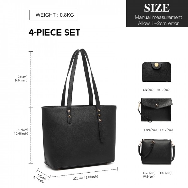 LG6931 - Miss Lulu 4-teiliges Handtaschenset - Schwarz LG6931 - Miss Lulu 4-teiliges Handtaschenset - Schwarz
