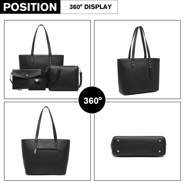 LG6931 - Miss Lulu 4-teiliges Handtaschenset - Schwarz LG6931 - Miss Lulu 4-teiliges Handtaschenset - Schwarz