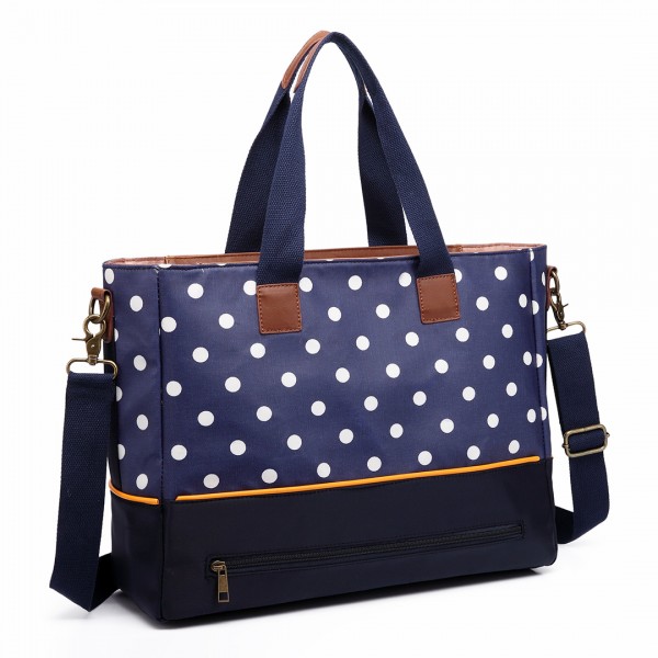 LH1655D2 - Miss Lulu Matte Oilcloth Maternity Baby Changing Bag Polka Dot Blue LH1655D2 - Miss Lulu Matte Oilcloth Maternity Baby Changing Bag Polka Dot Blue