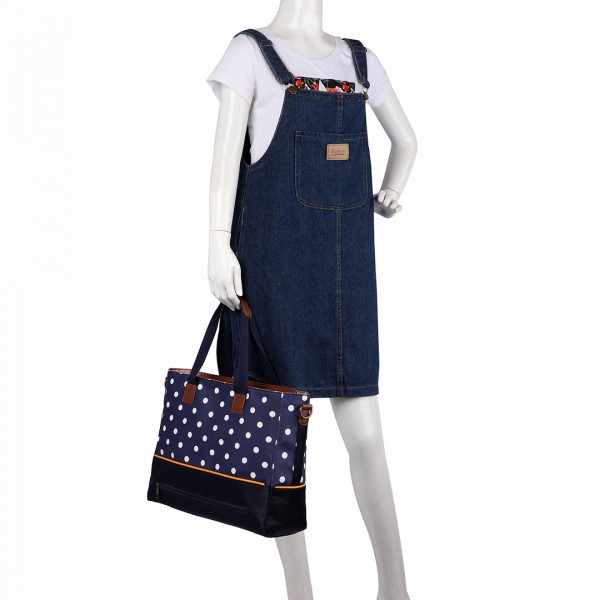 LH1655D2 - Miss Lulu Matte Oilcloth Maternity Baby Changing Bag Polka Dot Blue LH1655D2 - Miss Lulu Matte Oilcloth Maternity Baby Changing Bag Polka Dot Blue