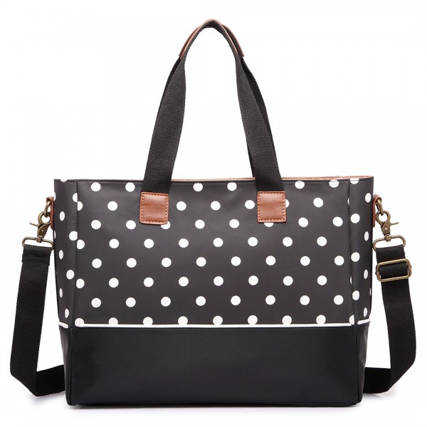 LH1655D2 - Miss Lulu Matte Oilcloth Maternity Baby Changing Bag Polka Dot Black LH1655D2 - Miss Lulu Matte Oilcloth Maternity Baby Changing Bag Polka Dot Black