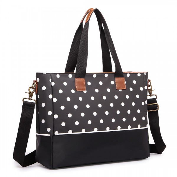 LH1655D2 - Miss Lulu Matte Oilcloth Maternity Baby Changing Bag Polka Dot Black LH1655D2 - Miss Lulu Matte Oilcloth Maternity Baby Changing Bag Polka Dot Black