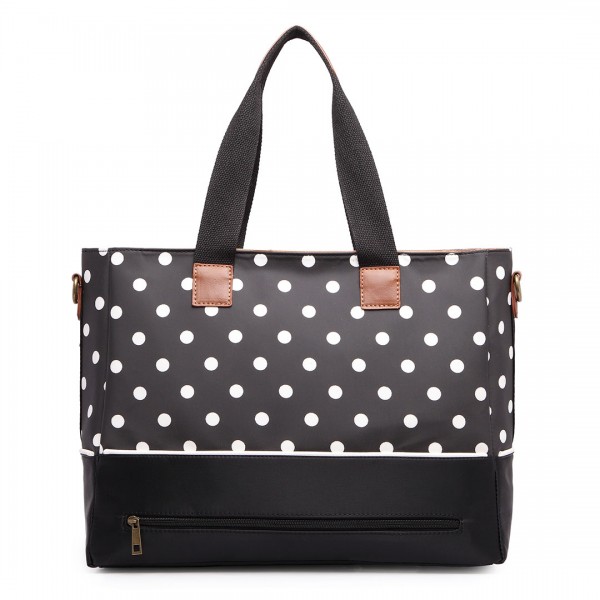 LH1655D2 - Miss Lulu Matte Oilcloth Maternity Baby Changing Bag Polka Dot Black LH1655D2 - Miss Lulu Matte Oilcloth Maternity Baby Changing Bag Polka Dot Black
