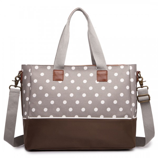 LH1655D2 - Miss Lulu Matte Oilcloth Maternity Baby Changing Bag Polka Dot Grey LH1655D2 - Miss Lulu Matte Oilcloth Maternity Baby Changing Bag Polka Dot Grey