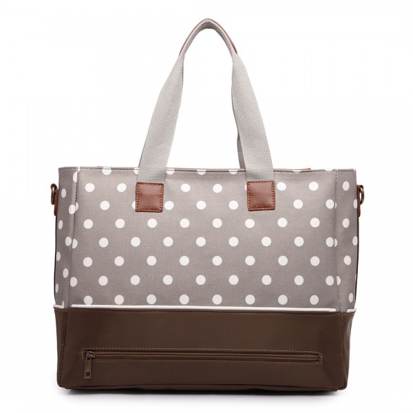 LH1655D2 - Miss Lulu Matte Oilcloth Maternity Baby Changing Bag Polka Dot Grey LH1655D2 - Miss Lulu Matte Oilcloth Maternity Baby Changing Bag Polka Dot Grey