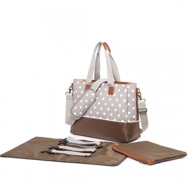 LH1655D2 - Miss Lulu Matte Oilcloth Maternity Baby Changing Bag Polka Dot Grey LH1655D2 - Miss Lulu Matte Oilcloth Maternity Baby Changing Bag Polka Dot Grey