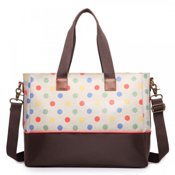 LH1655D2 - Miss Lulu Matte Oilcloth Maternity Baby Changing Bag Polka Dot Khaki LH1655D2 - Miss Lulu Matte Oilcloth Maternity Baby Changing Bag Polka Dot Khaki