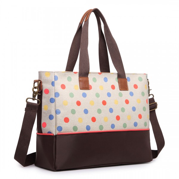 LH1655D2 - Miss Lulu Matte Oilcloth Maternity Baby Changing Bag Polka Dot Khaki LH1655D2 - Miss Lulu Matte Oilcloth Maternity Baby Changing Bag Polka Dot Khaki