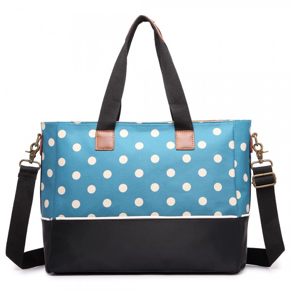 LH1655D2 - Miss Lulu Matte Oilcloth Maternity Baby Changing Bag Polka Dot Teal LH1655D2 - Miss Lulu Matte Oilcloth Maternity Baby Changing Bag Polka Dot Teal