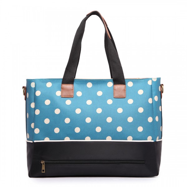 LH1655D2 - Miss Lulu Matte Oilcloth Maternity Baby Changing Bag Polka Dot Teal LH1655D2 - Miss Lulu Matte Oilcloth Maternity Baby Changing Bag Polka Dot Teal