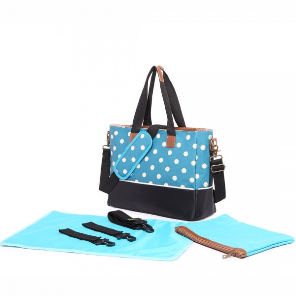 LH1655D2 - Miss Lulu Matte Oilcloth Maternity Baby Changing Bag Polka Dot Teal LH1655D2 - Miss Lulu Matte Oilcloth Maternity Baby Changing Bag Polka Dot Teal