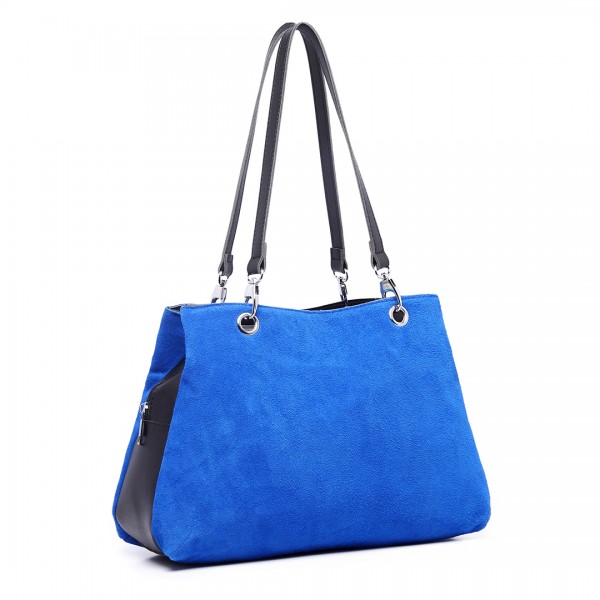 LH1724 - Miss Lulu Suede and Leather Shoulder Bag Blue