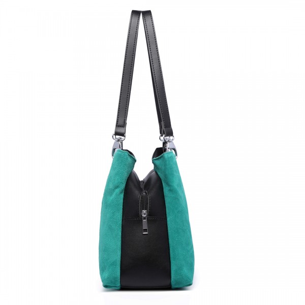 LH1724 - Miss Lulu Suede and Leather Shoulder Bag Green