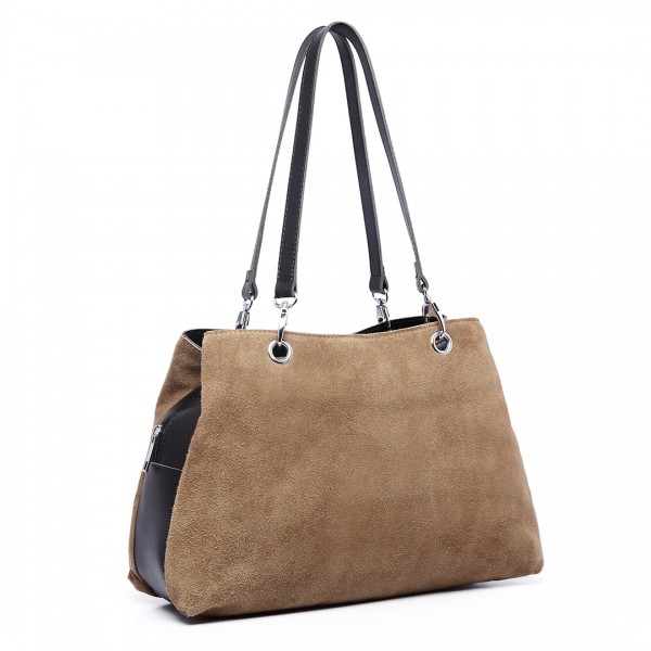 LH1724 - Miss Lulu Suede and Leather Shoulder Bag Khaki
